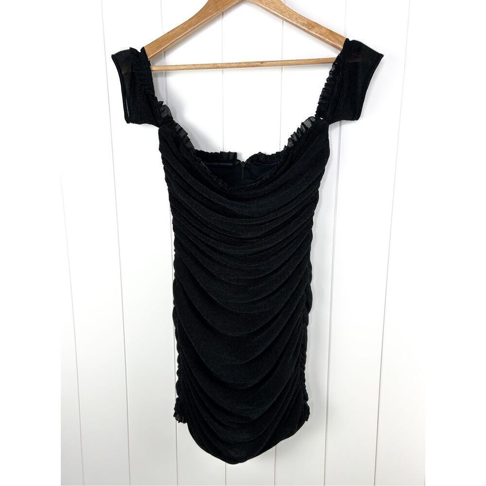 H:ours Ruched Bodycon Off‎ The Shoulder Mini Dress in Black Size S